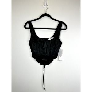 Good American Black Satin Corset Crop Top